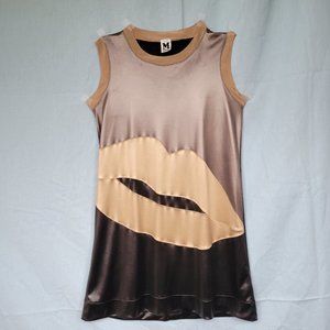 Missoni Sleeveless Silk Dress Italian Top Black Tan Kiss Lips Flirty Club Party
